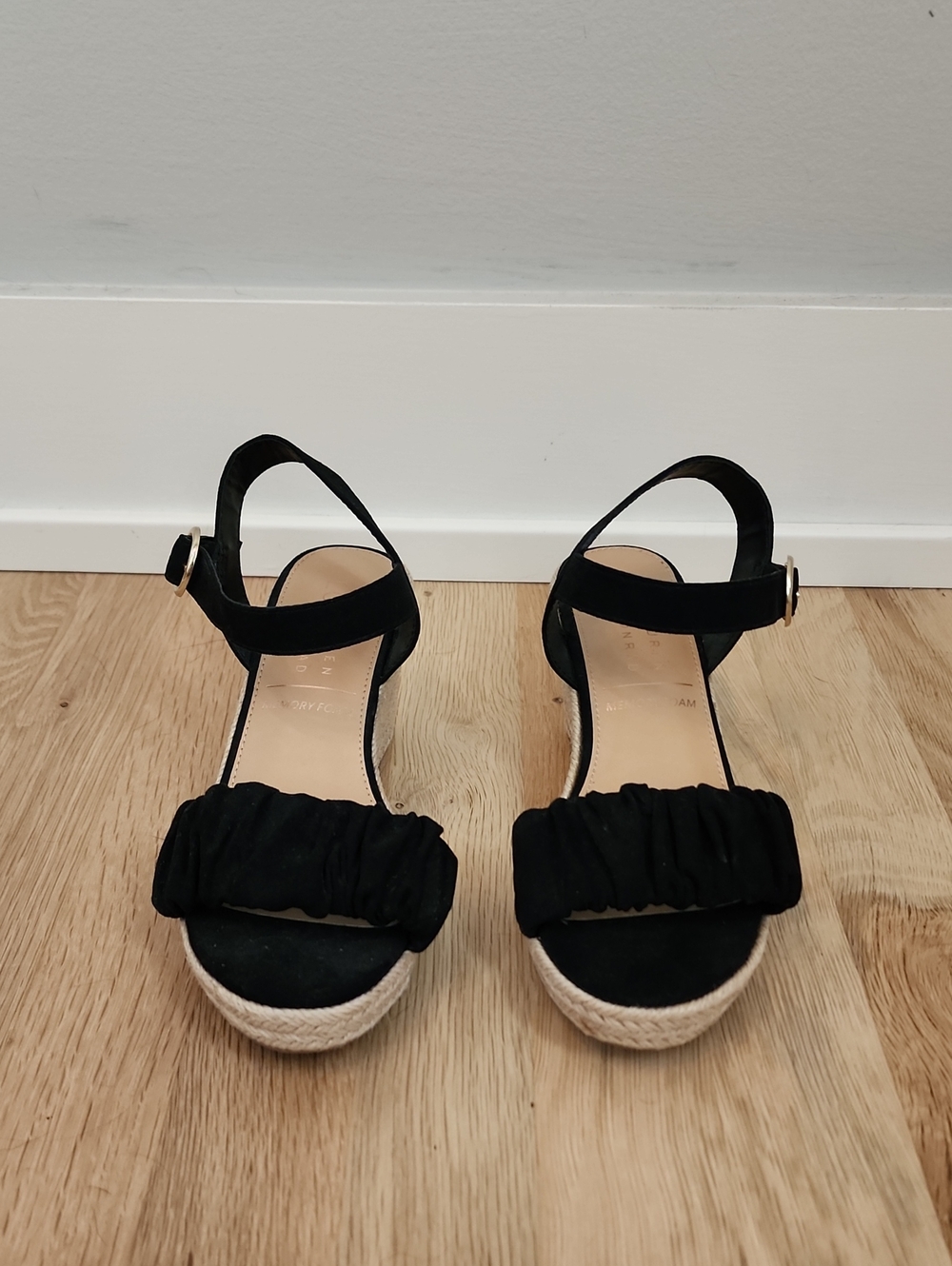 LC Lauren Conrad Black Espadrille Wedge Sandals with Ruched Front